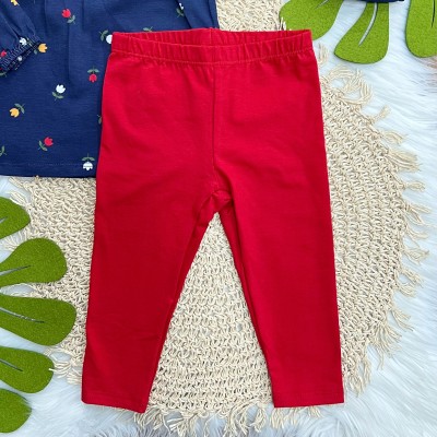 Conj. Bata Manga Longa Florzinhas e Calça Legging - Marinho e Vermelho